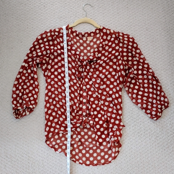 VINTAGE | Drapey Sheer Tie Front Polka-dot Blouse - Picture 3 of 4